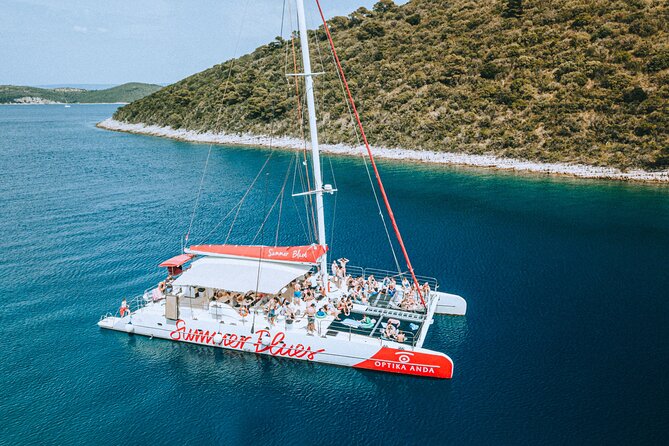Full-Day Catamaran Cruise to Hvar & Pakleni Islands with Food and free Drinks - Brač Island: the first swim stop does the heavy lifting