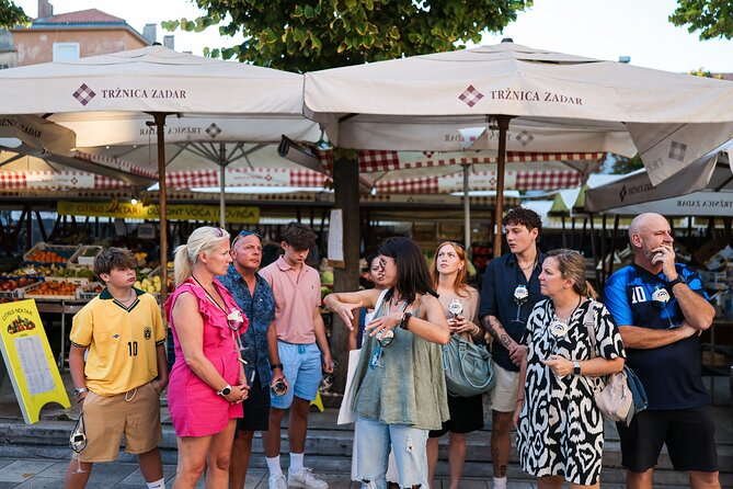 NEW! Zadar Food Tasting & Old Town Guided Walking Tour by Šušur - Zadar Market and the old church wine garden: prosciutto, cheese, and red