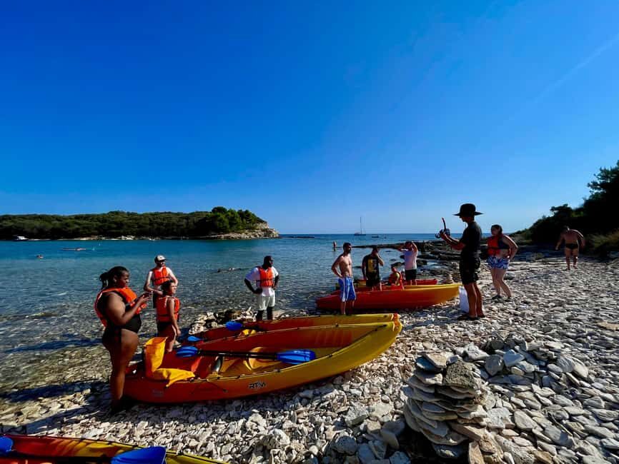 Pula: Cave, Canyon and Island Kayak Tour Snorkel&Explore - Ambrela Beach Start: Kayak Setup and Getting in the Groove