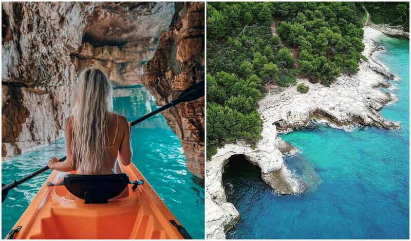 Pula: kayak tour, Seagulls rocks, military zone, snorkeling - Getting to Valkane Beach and Gaia Adventure (easy start, clear flow)