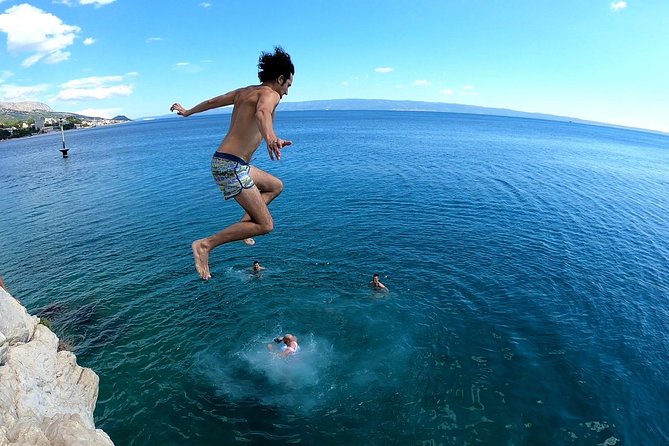 Stand Up Paddle adventure in Split - Stobreč white rocks and cliffs: snorkeling, fish, shells, and jumping