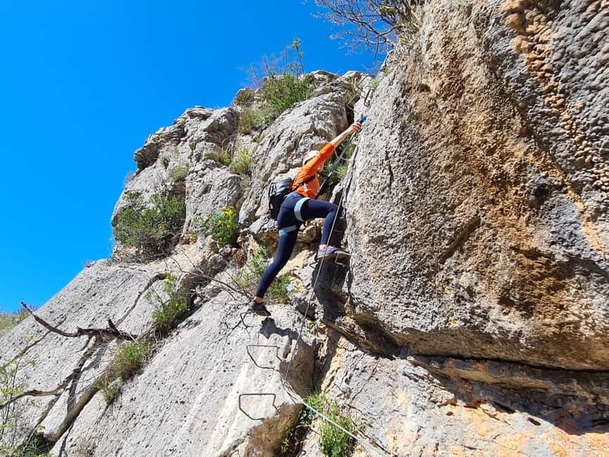 Via ferrata Čikola Canyon - What “via ferrata” means on the ground: steel cable to ladders
